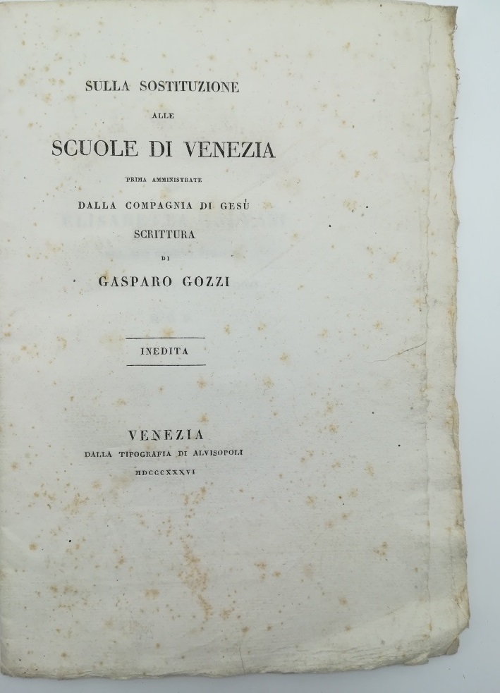 Sulla sostituzione alle scuole di Venezia prima amministrate dalla Compagnia di Gesù. Scrittura